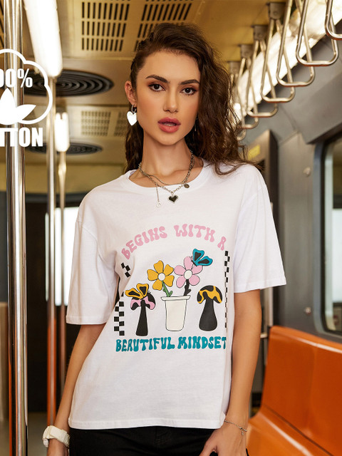 

URBANIC Women White Graphic Printed T-shirt