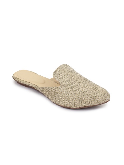 

REEZZ Women Beige Woven Design Mules