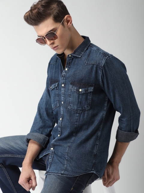 

Mast & Harbour Men Blue Slim Fit Solid Casual Shirt