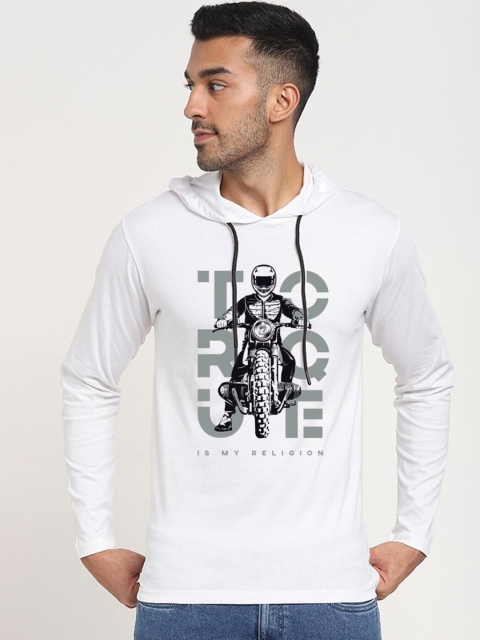 

Bewakoof Men's White Torque Cotton Graphic Printed Hoodie T-shirt