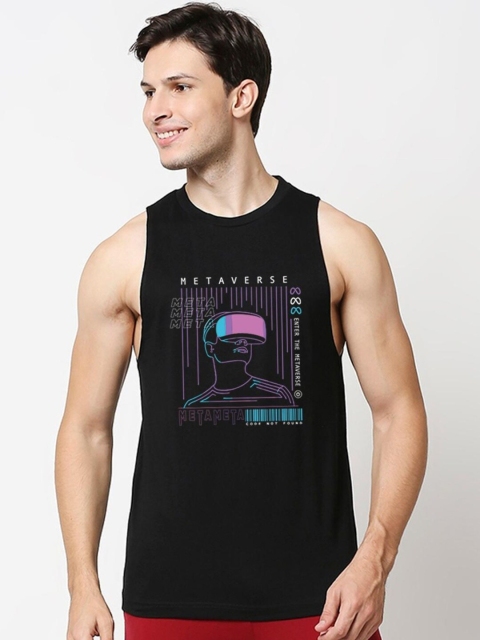 

Bewakoof Men Black Printed Sleeveless Loose T-shirt