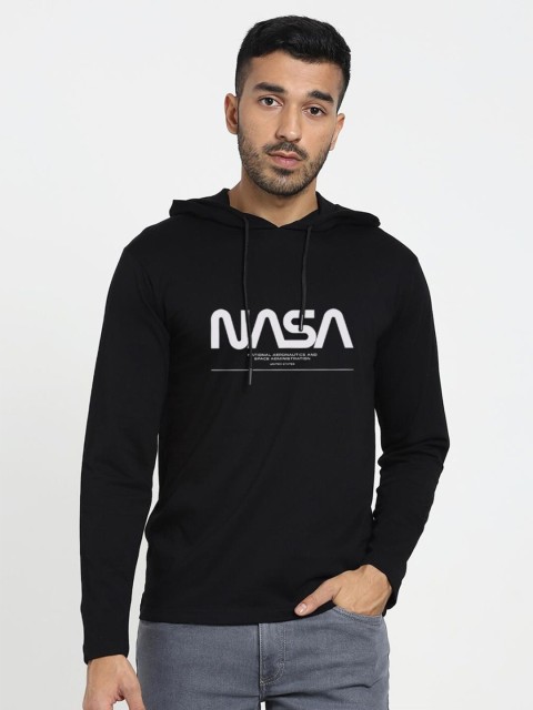 

Bewakoof Men Black Typography Printed Hooded T-shirt