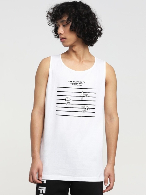 

Bewakoof Men White Printed Raw Edge T-shirt