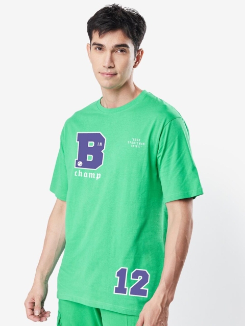

Bewakoof Men Green Typography Printed Loose T-shirt