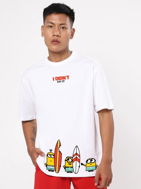 

Bewakoof Men White & Red Printed Loose T-shirt