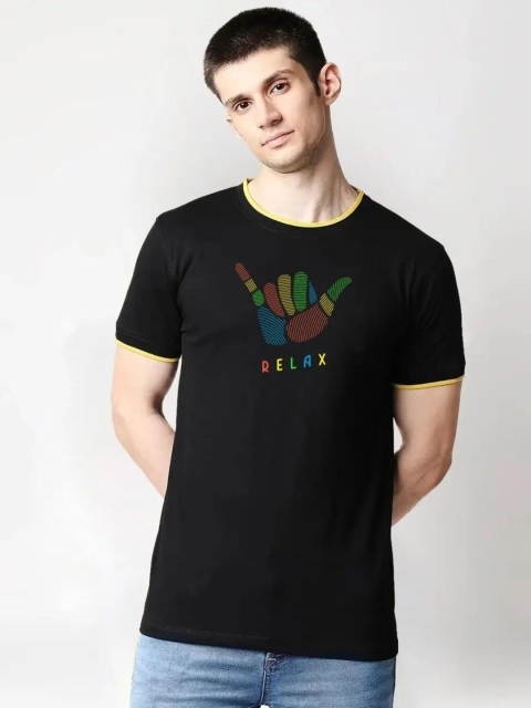 

Bewakoof Men's Black Relax Graphic Printed Varsity T-shirt