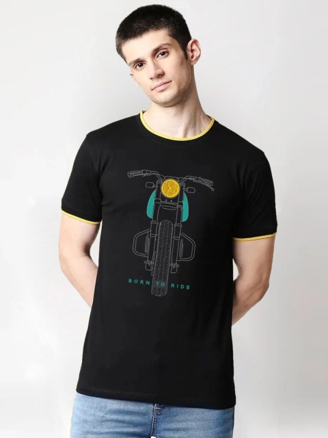 

Bewakoof Men's Black Born To Ride Graphic Printed Varsity T-shirt