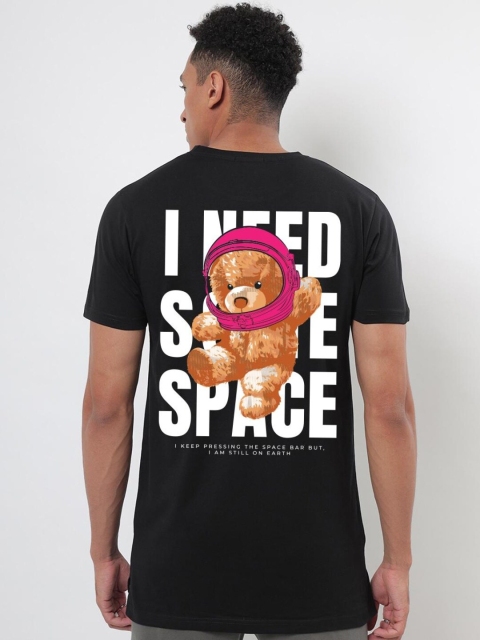 

Bewakoof Men's Black I Need Some Space Teddy Graphic Printed T-shirt