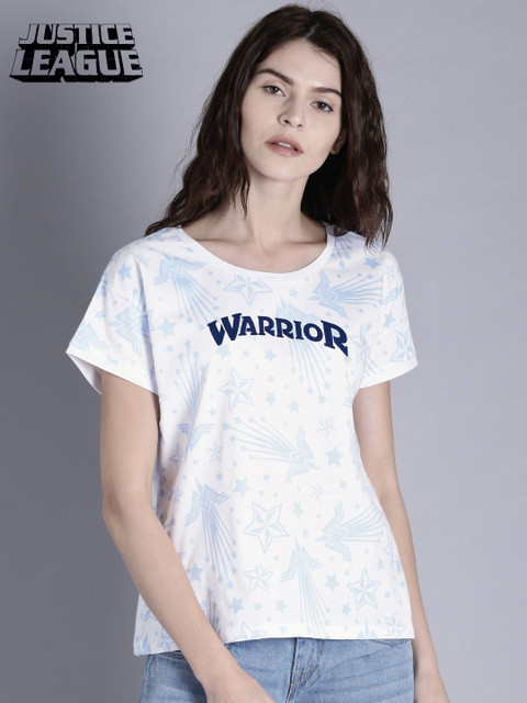 

Kook N Keech Women White & Blue Printed Round Neck T-Shirt