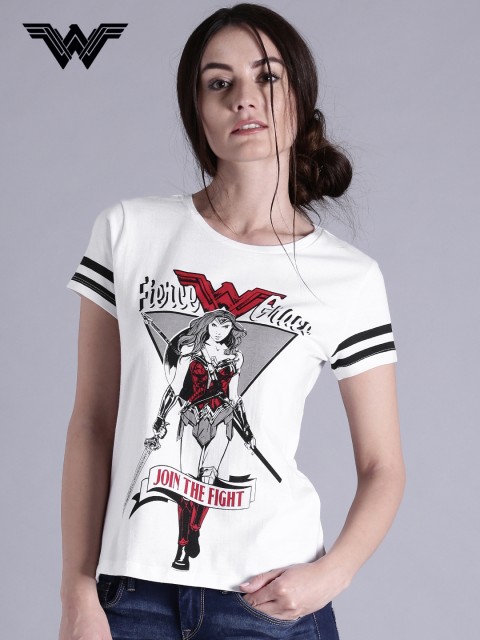 

Wonder Woman Women White Printed Round Neck T-shirt