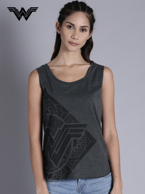 

Wonder Woman Women Charcoal Grey Printed Scoop Neck T-shirt