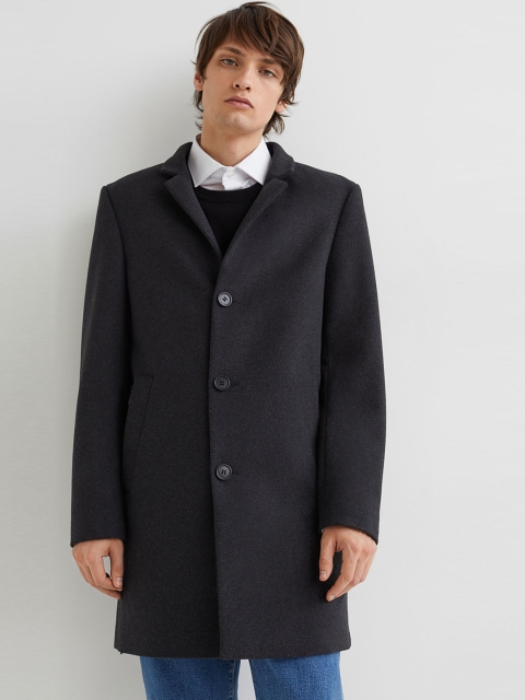 

H&M Men Grey Wool-Blend Coat