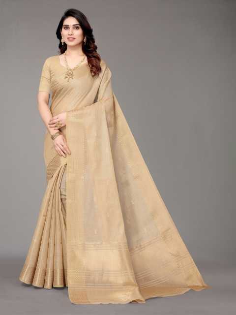 

Winza Designer Cream-Coloured & Gold-Toned Woven Design Zari Linen Blend Banarasi Saree