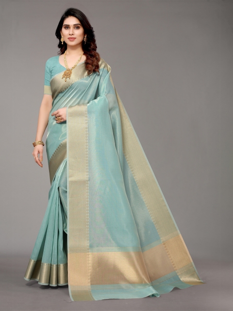 

Winza Designer Sea Green & Gold-Toned Zari Silk Blend Banarasi Saree