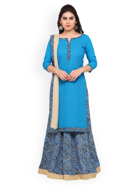 

Saree mall Blue Dress Material with Stitched Skirt