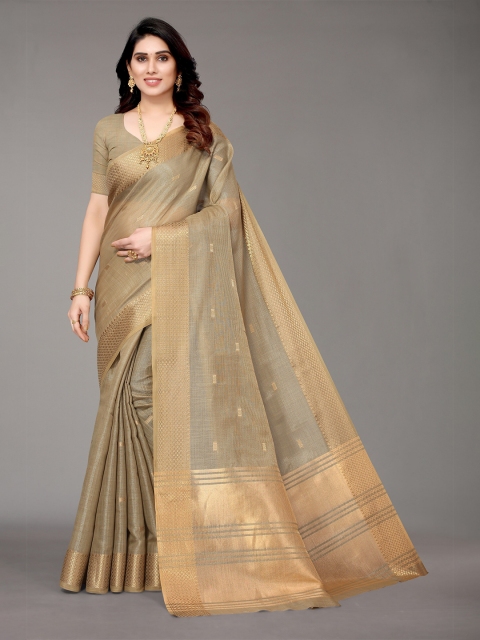 

Winza Designer Grey & Gold-Toned Woven Design Zari Linen Blend Banarasi Saree