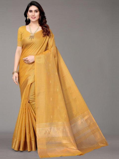 

Winza Designer Mustard & Gold-Toned Woven Design Zari Linen Blend Banarasi Saree