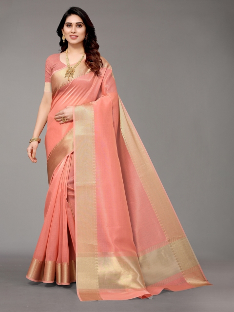 

Winza Designer Pink & Gold-Toned Zari Silk Blend Banarasi Saree