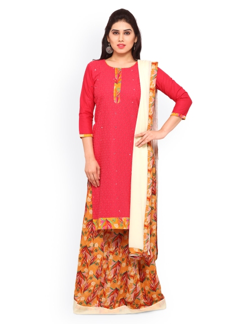 

Saree mall Pink & Orange Cotton Blend Dress Material with Skirt