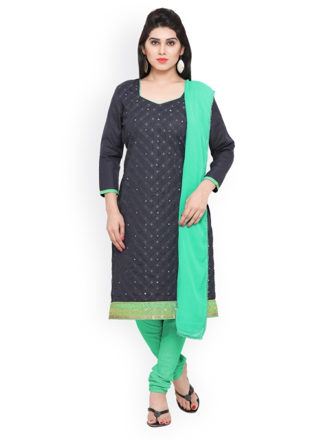 

Saree mall Grey & Sea Green Cotton Blend Unstitched Dress Material