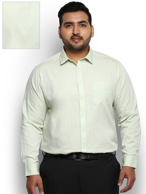 

aLL Plus Size Men Light Green Regular Fit Solid Formal Shirt