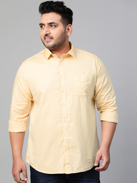 

aLL Plus Size Men Yellow Regular Fit Solid Casual Shirt