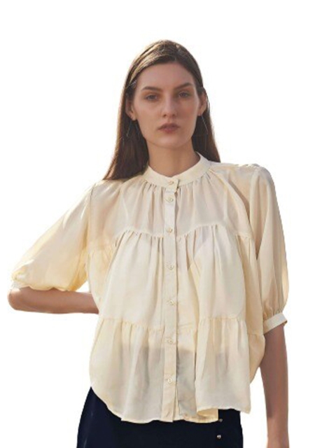 

NEOFAA Women Cream-Coloured Semi Sheer Casual Shirt
