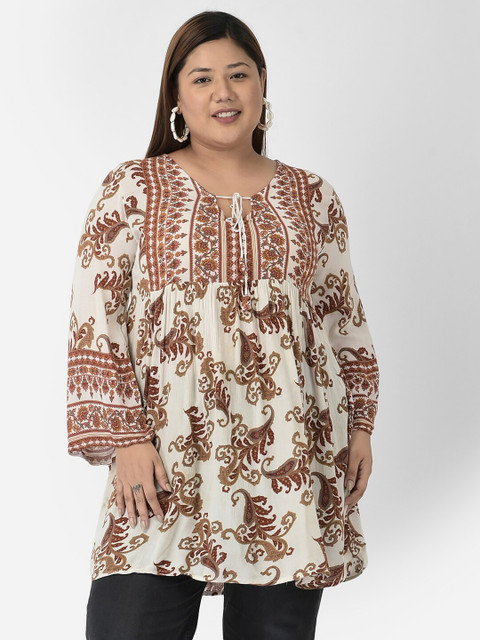 

VELDRESS Women Plus Size White Printed Top