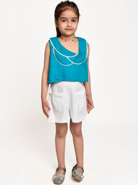 

Jelly Jones Girls Turquoise Blue & White Embellished Top with Shorts