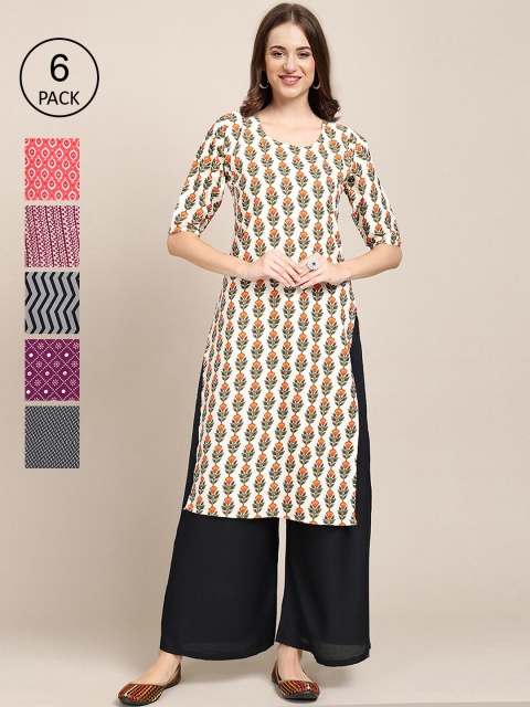 

KALINI Women Red & Black Pack Of 6 Geometric Printed Crepe Kurta