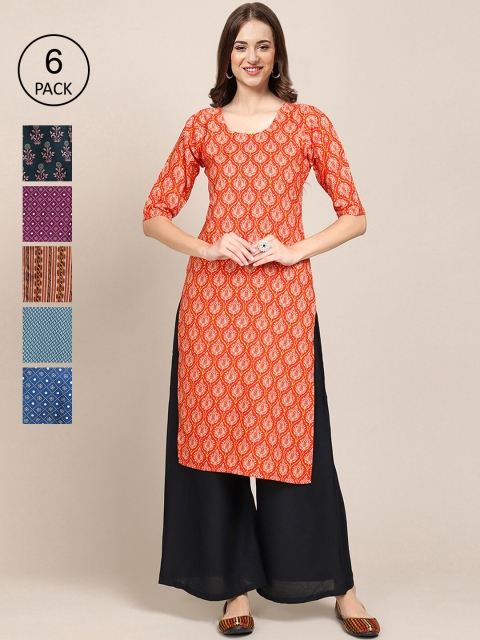 

KALINI Women Pack Of 6 Printed Crepe Kurta, Multi