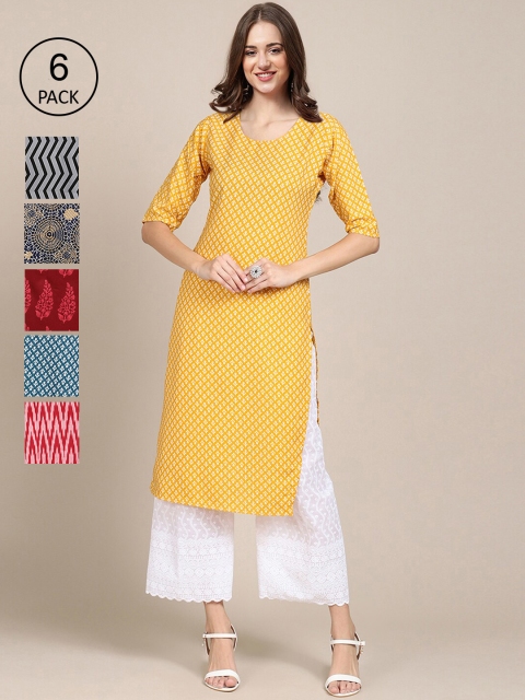 

KALINI Women Multicoloured Geometric Printed Chikankari Crepe Kurta, Multi