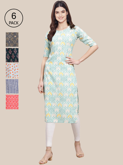 

KALINI Women Pack Of 6 Printed Crepe Kurta, Multi