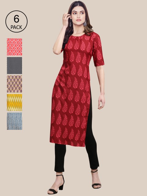 

KALINI Women Yellow & Blue Geometric Printed Crepe Kurta
