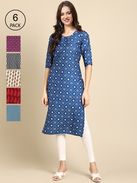 

KALINI 6 Women Multicoloured Geometric Printed Crepe Kurta, Multi