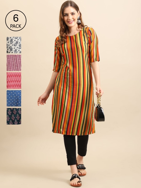 

KALINI Women Multicoloured Pack Of 6 Digital Printed Straight Kurta, Multi
