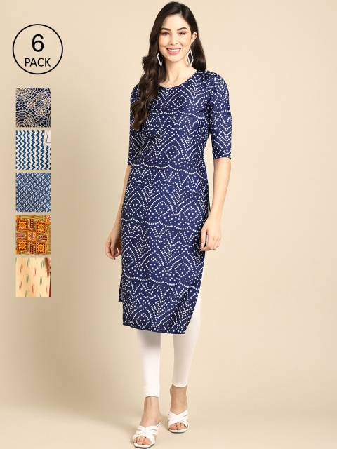 

KALINI Women Multicoloured Geometric Checked Keyhole Neck Crepe Kurta, Multi