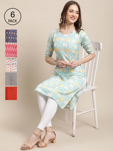 

KALINI 6 Women Multicoloured Geometric Printed Crepe Kurta, Multi