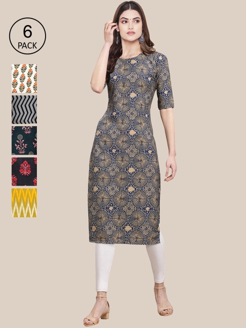 

KALINI Women Multicoloured Pack oF 6 Digital Printed Straight Kurta, Multi