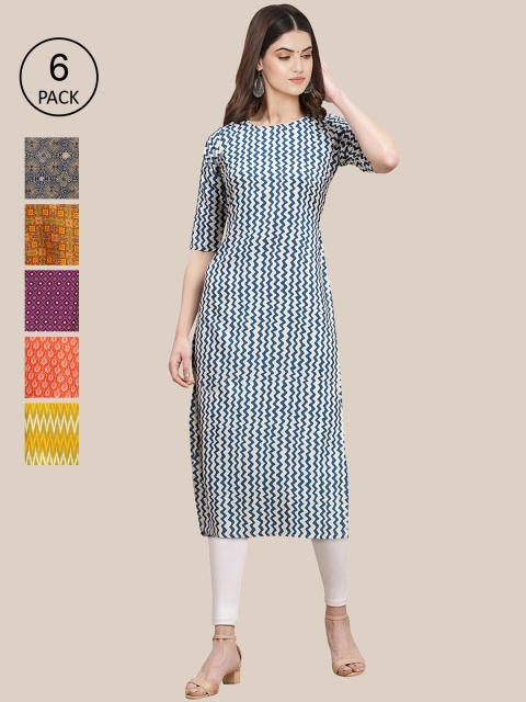 

KALINI Women Pack Of 6 Geometric Printed Crepe Kurta, Pink