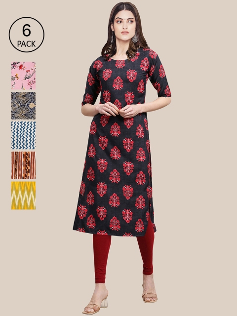 KALINI Women Multicoloured Floral Checked Gotta Patti Crepe Kurta, Multi