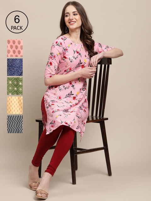 

KALINI Women Pack Of 6 Printed Crepe Kurta, Multi