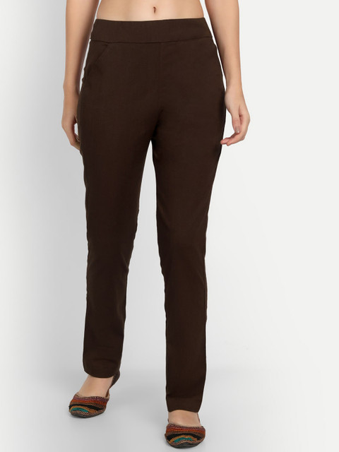 

APELLA Plus Size Women Coffee Brown Regular Fit Solid Trousers
