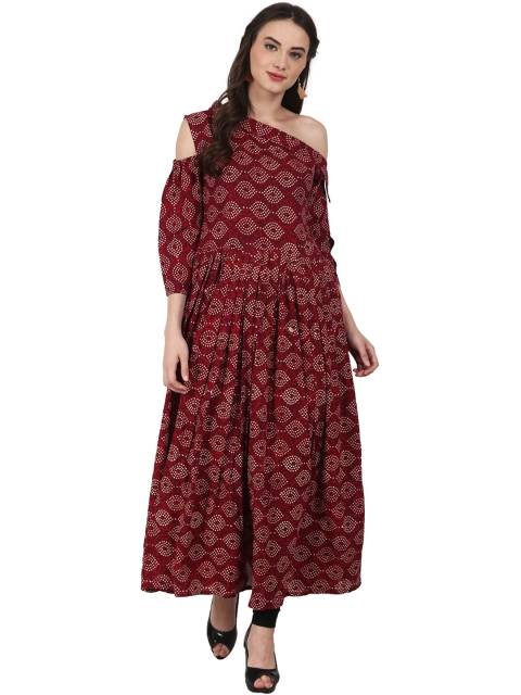 

Nayo Women Maroon & Off-White Printed Anarkali Kurta