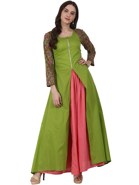 

Nayo Women Green High-Slit A-Line Kurta