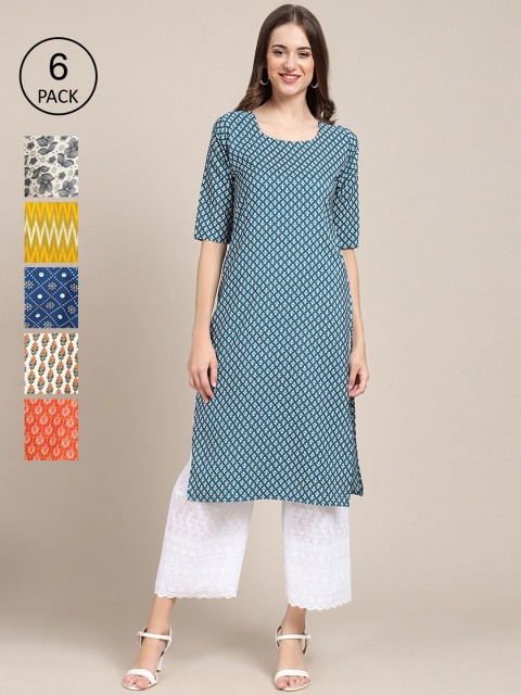 KALINI 6 Women Multicoloured Geometric Printed Crepe Kurta, Multi