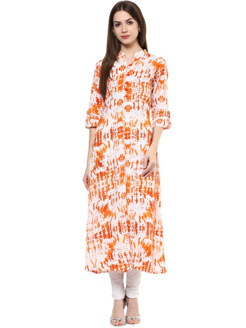 

Get Glamr Women Orange & White Printed A-Line Kurta