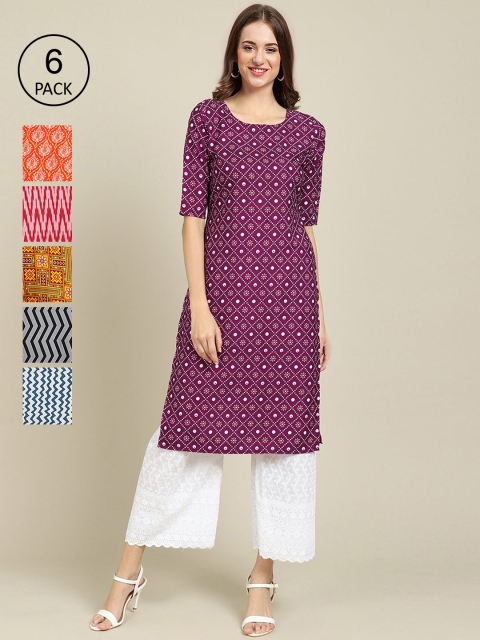 

KALINI Women Magenta And Yellow Summer Sheers Crepe Kurta [PACK OF 6]