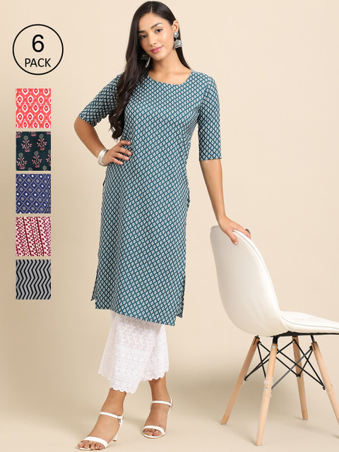 

KALINI Women Pack Of 6 Printed Crepe Kurta, Multi