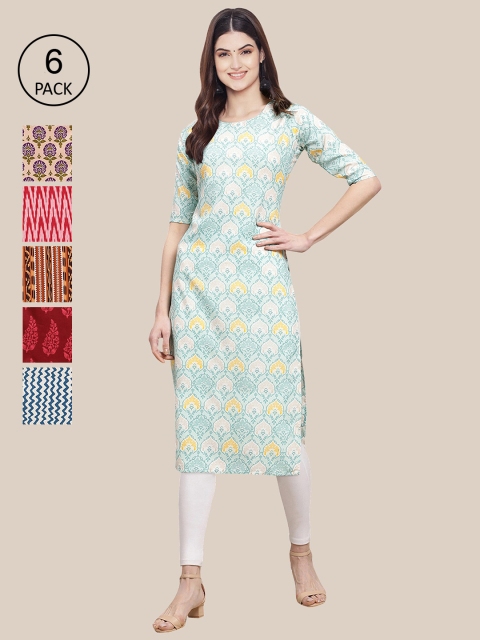 

KALINI 6 Women Multicoloured Geometric Printed Crepe Kurta, Multi